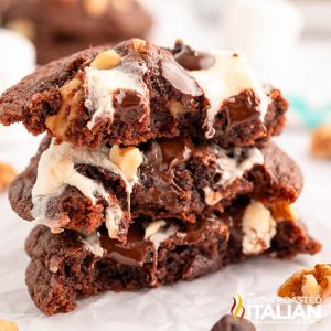 closeup of chocolate marshmallow cookies