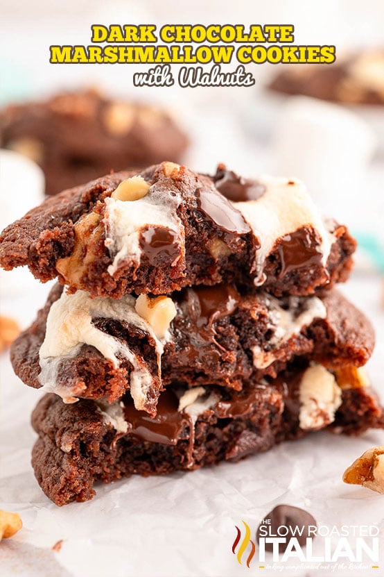 titled: Dark Chocolate Marshmallow Cookies with Walnuts