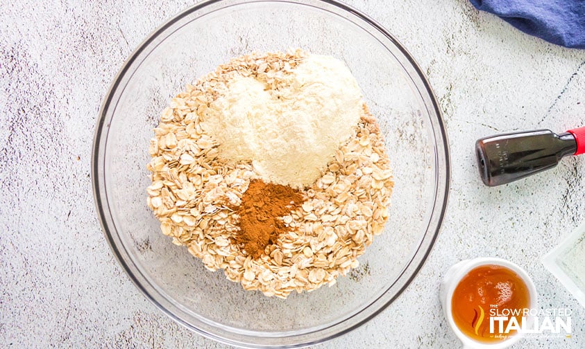 ingredients for air fryer granola in a large mixing bowl