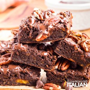 closeup of fudgy sweet potato brownies