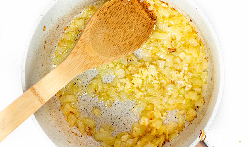 sauteed onions and garlic in a pot