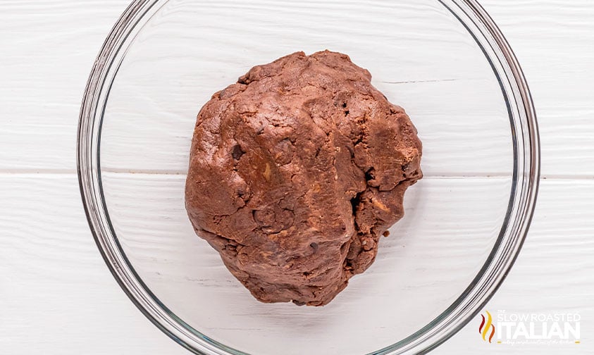 brownie bites ingredients mixed in large bowl