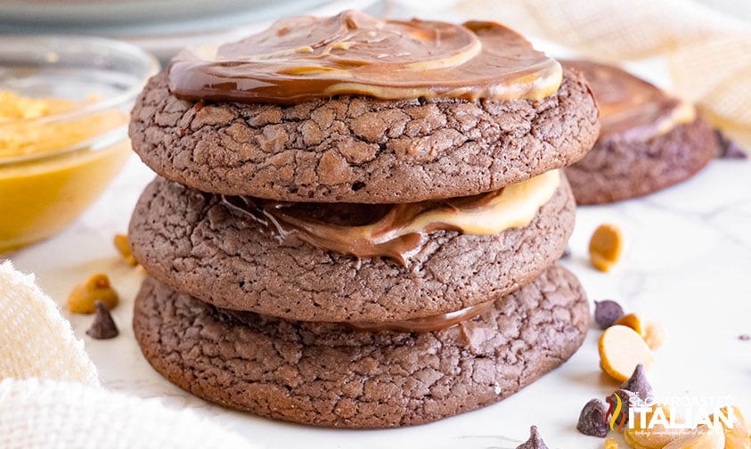 stacked peanut butter brownie cookies