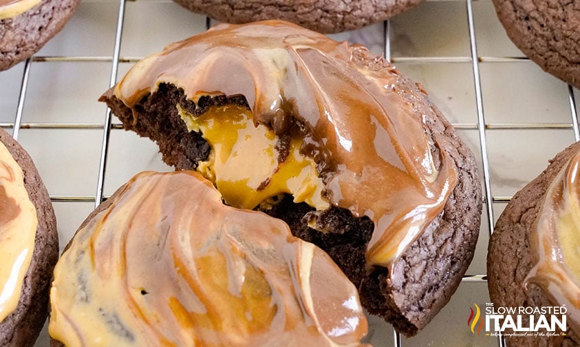 closeup of peanut butter brownie cookies