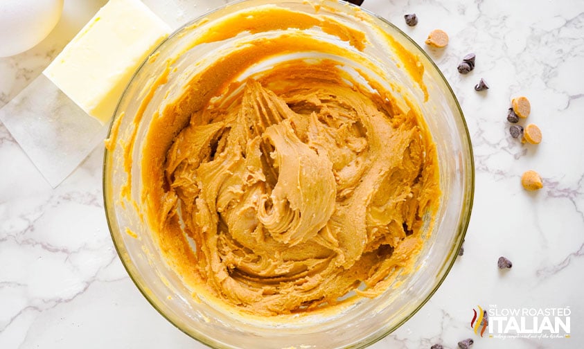 peanut butter mixture in a large mixing bowl