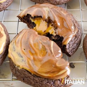 closeup of peanut butter brownie cookies