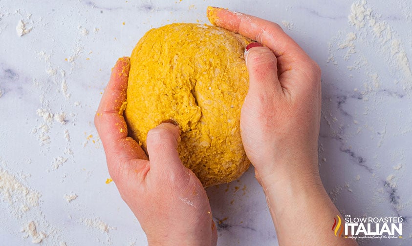 kneading starbucks pumpkin scones dough