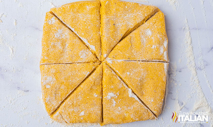 pumpkin scones dough cut into 8 wedges