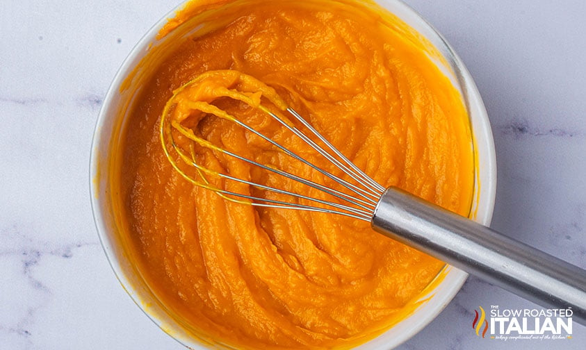 whisked pumpkin mixture in a large bowl