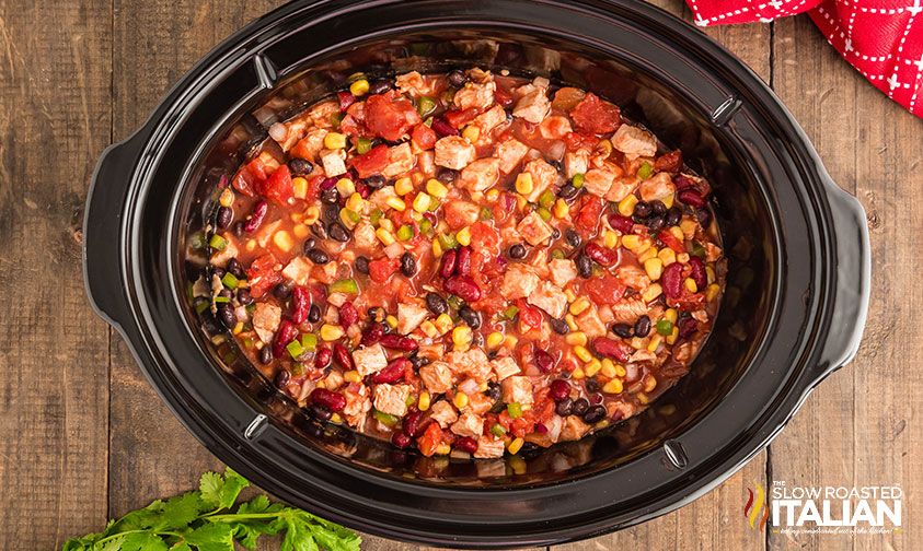 cooked turkey chili in crock pot