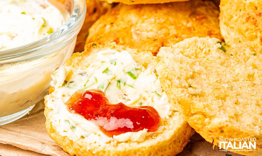 closeup of air fryer cheese scones