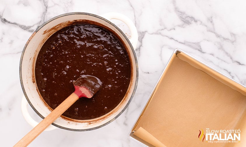 mixed brownie batter in a large bowl