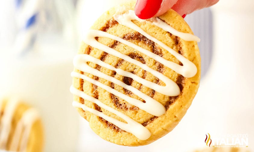 closeup of a cinnamon roll cookie