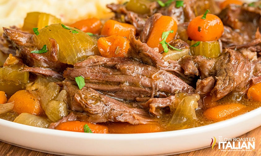 plate of copycat cracker barrel pot roast