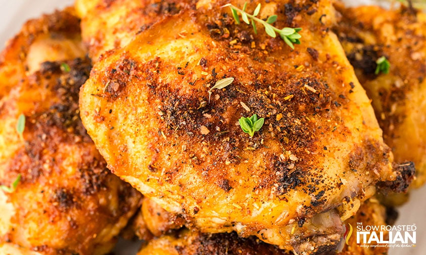 closeup of crispy baked chicken thighs