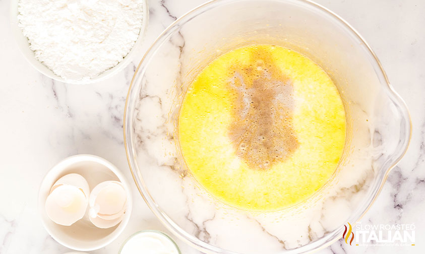 creaming butter and sugar in a glass mixing bowl