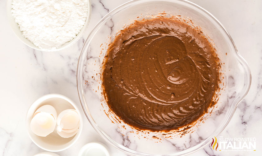 cupcake batter in a large mixing bowl