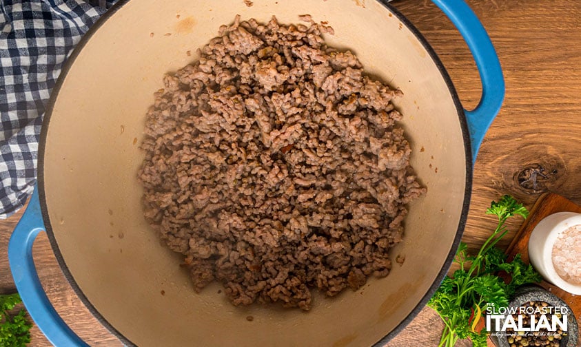 browned sausage in a large pot