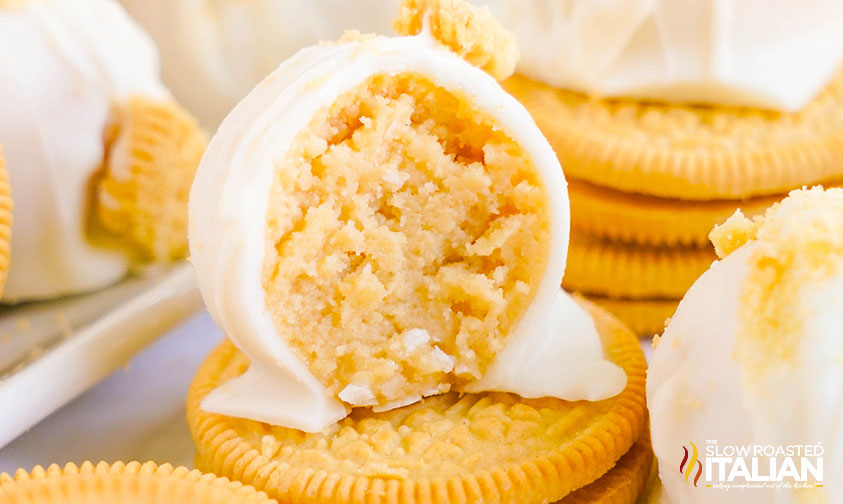 closeup of golden oreo truffles