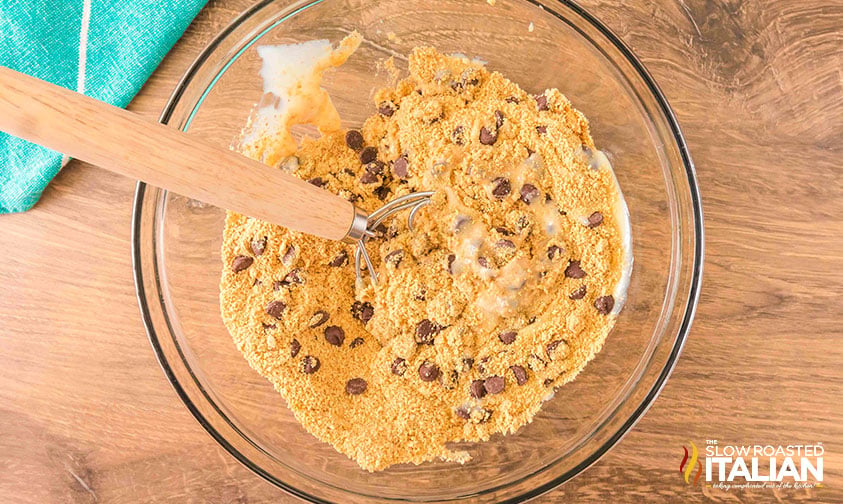 graham cracker brownies batter in mixing bowl