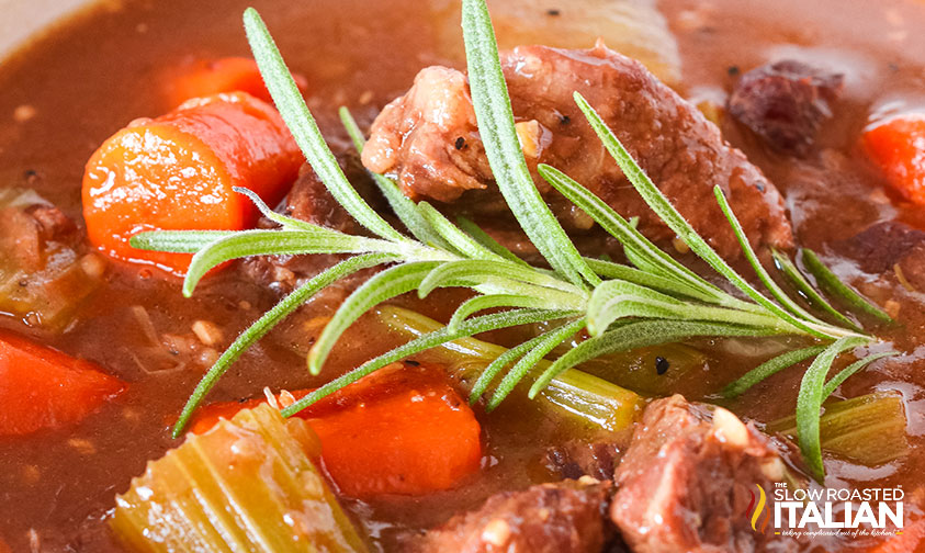 closeup of instant pot beef stew in a bowl