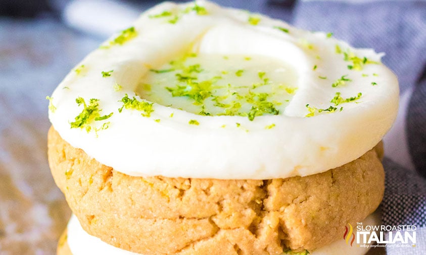 closeup of stacked key lime pie cookies