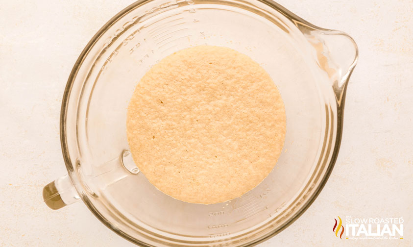 activating yeast in a large measuring cup