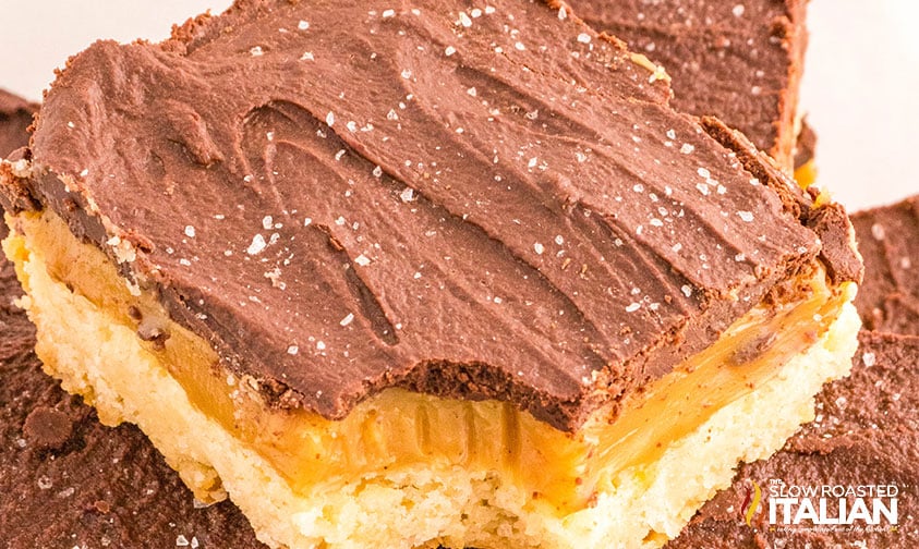 closeup of millionaire shortbread bars