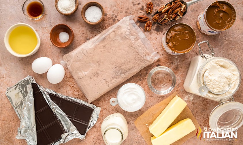 ingredients for millionaire brownie bars