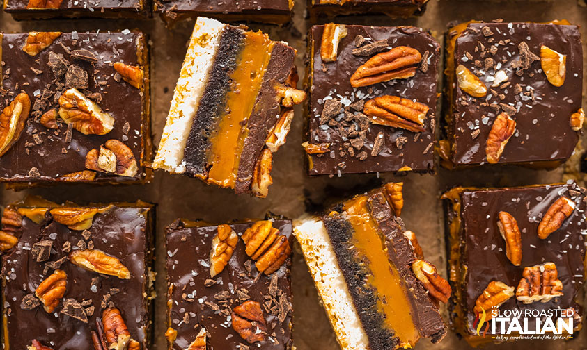 sliced millionaire brownies