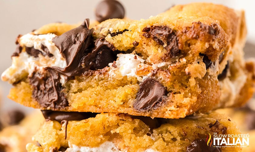 closeup of s'mores cookie bars