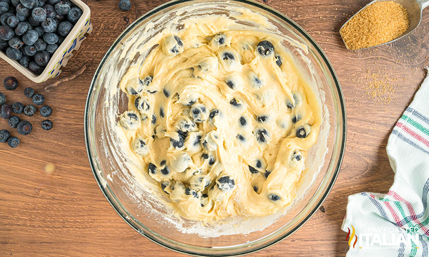 starbucks blueberry muffin batter in large mixing bowl