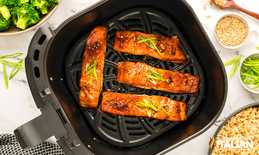 teriyaki salmon in air fryer basket