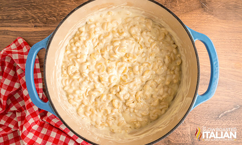 creamy arby's mac and cheese in a large pot