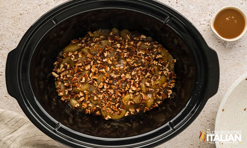 toasted pecans and caramel sauce added to crock pot