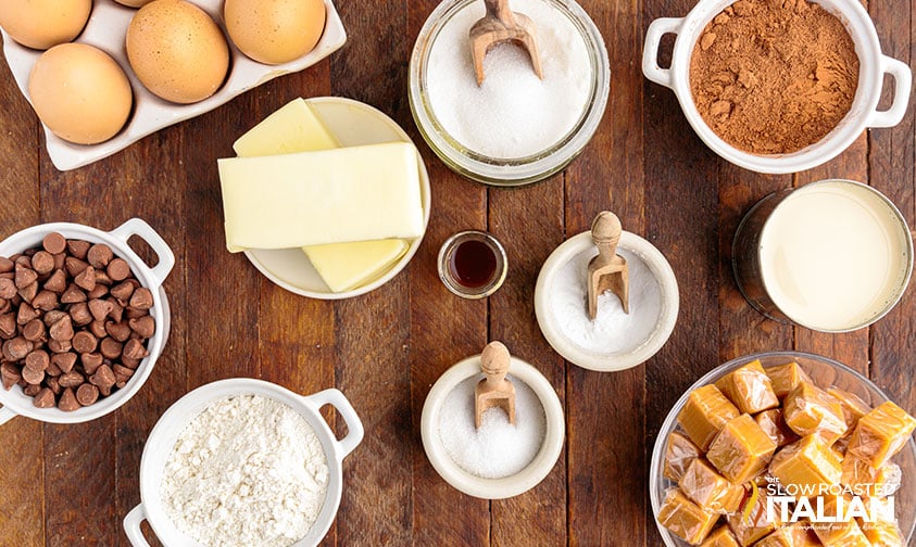 ingredients for caramel fudge brownies