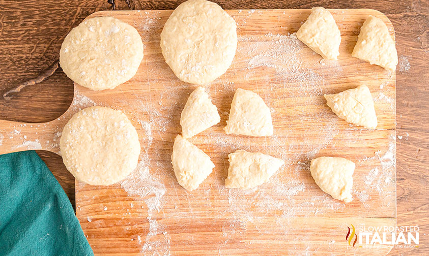 biscuits cut into quarters