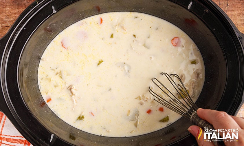 chicken stock and heavy cream added to crock pot