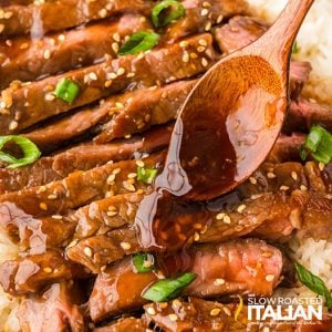 closeup of easy teriyaki steak recipe