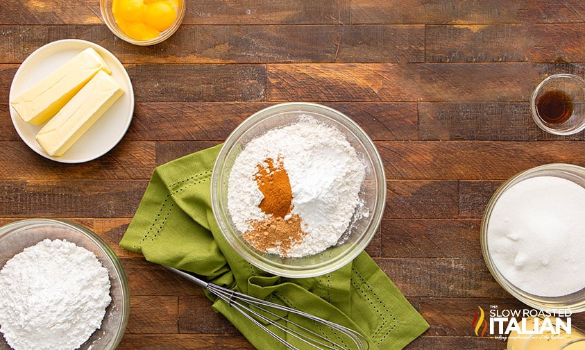 dry ingredients whisked in a mixing bowl