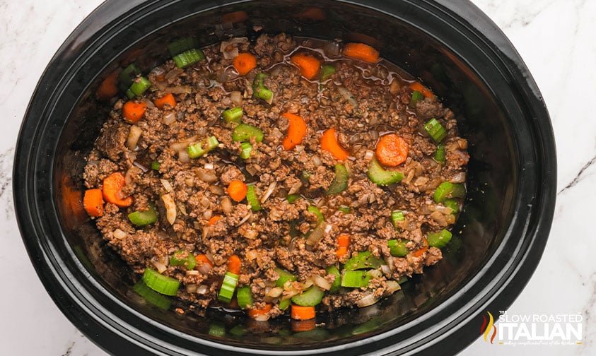 celery, and carrots added to slow cooker