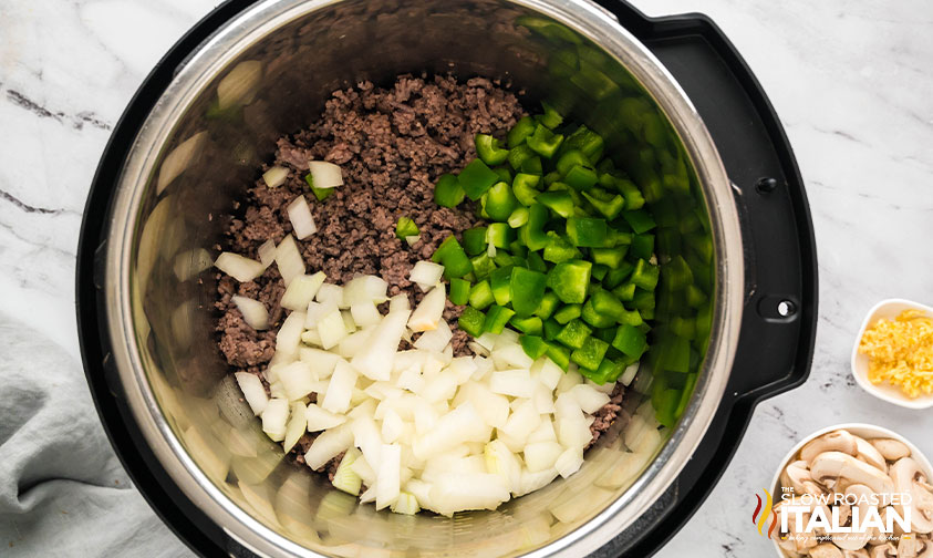 adding onion and green pepper to instant pot