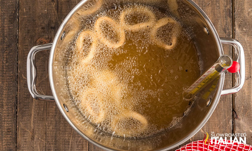 frying calamari in a large pot