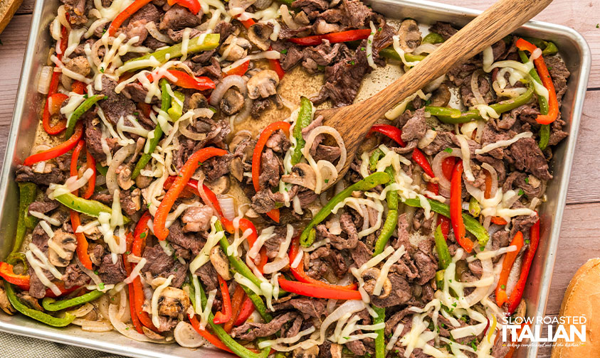 baked sheet pan philly cheesesteak recipe