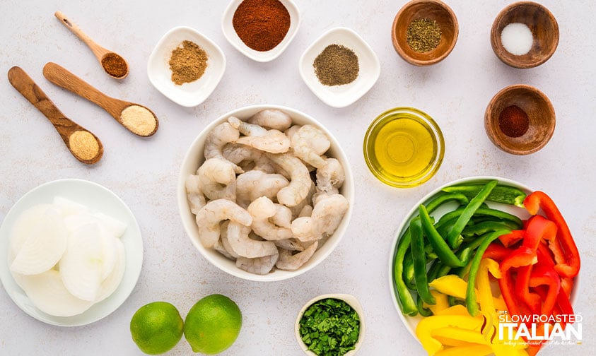 ingredients for sheep pan shrimp fajitas recipe