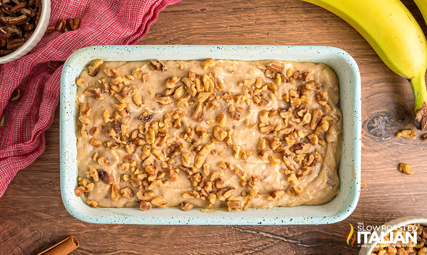 starbucks banana bread batter in baking pan