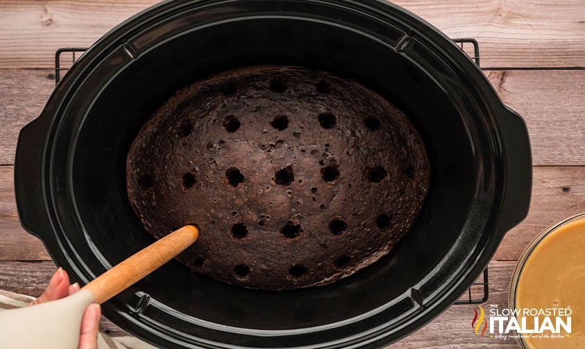 poking holes in baked cake in crockpot