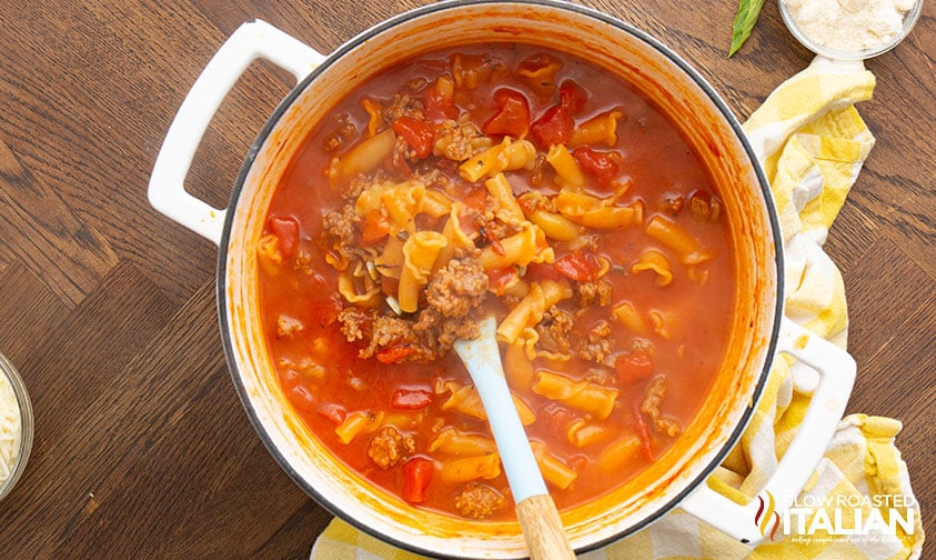 pasta added to large pot