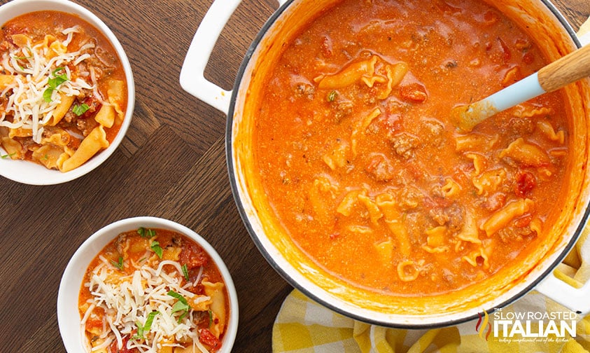 pot full of easy lasagna soup