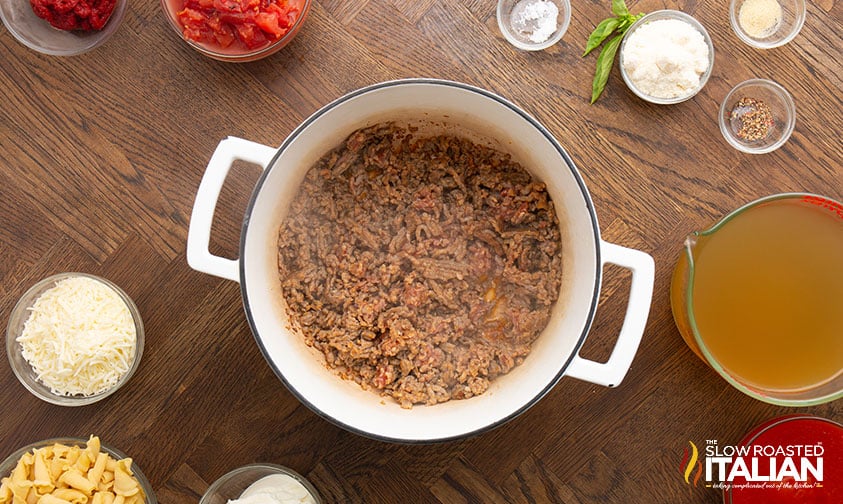 browned sausage in a large pot